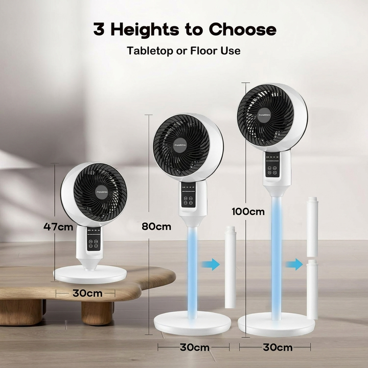 Adjustable pedestal fan with 3D oscillation