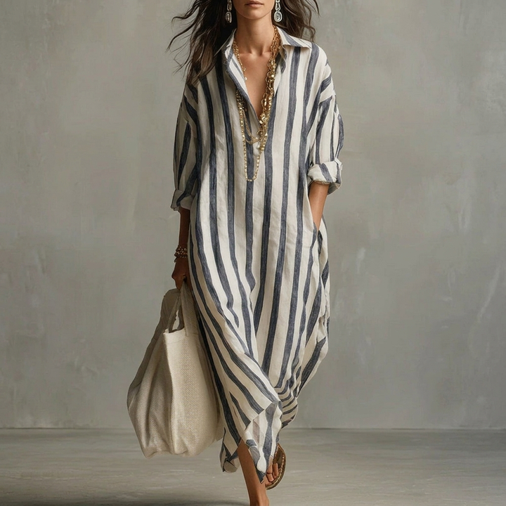 Women's A-line Dress – With Lapel Collar