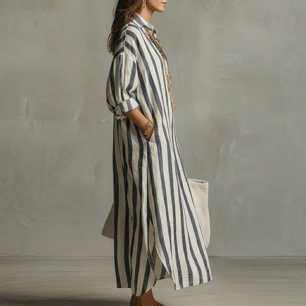 Women's A-line Dress – With Lapel Collar