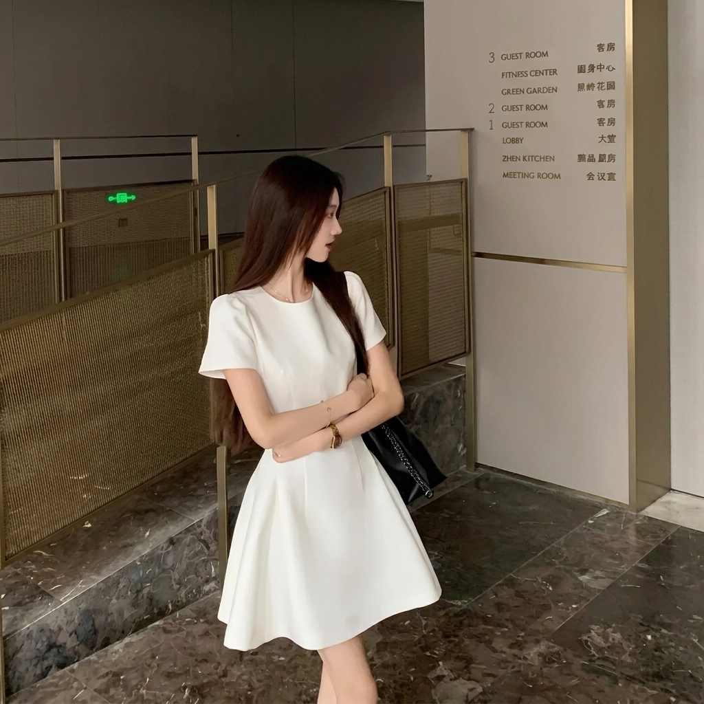 Elegant Short-sleeve Dress That Makes Petite Figures Look Taller