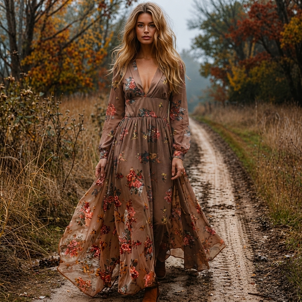 Elegant Printed Long Sleeve Dress
