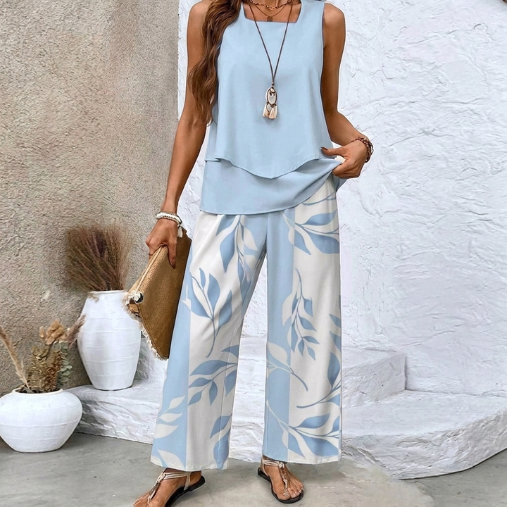 Women’s Sleeveless Two Piece Print Suit