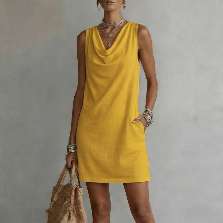 Women’s Draped Neckline Sleeveless Dress