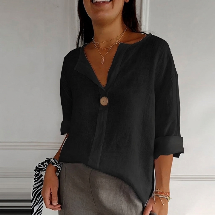 Women’s Cotton Linen V-Neck Long Sleeve