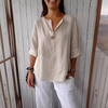 Women’s Cotton Linen V-Neck Long Sleeve