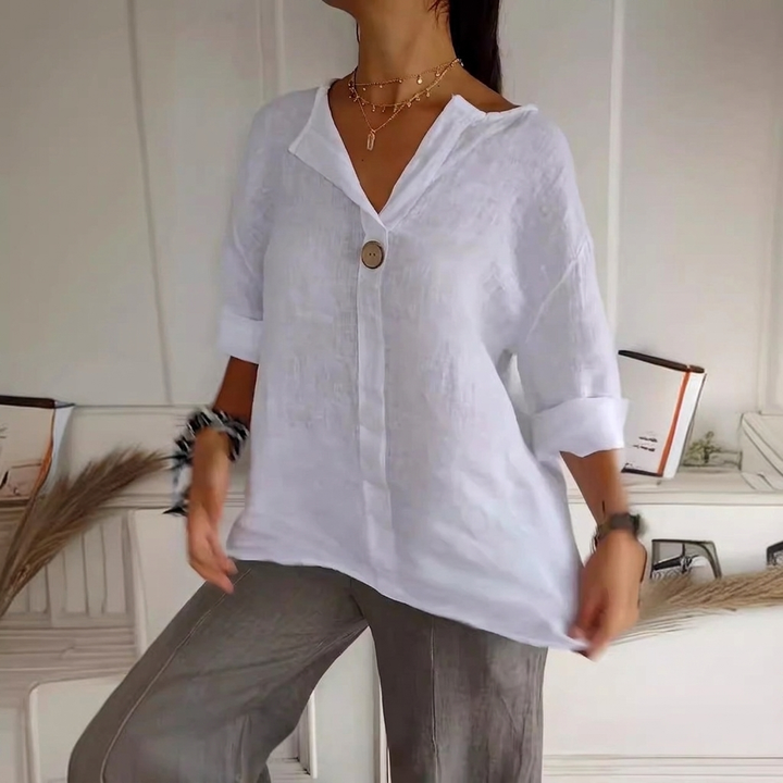 Women’s Cotton Linen V-Neck Long Sleeve