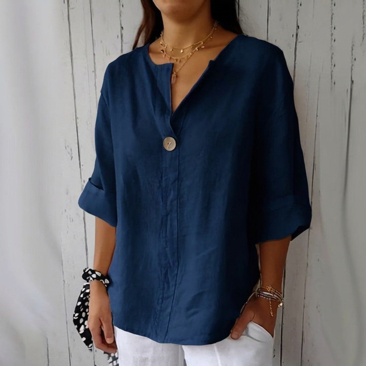 Women’s Cotton Linen V-Neck Long Sleeve