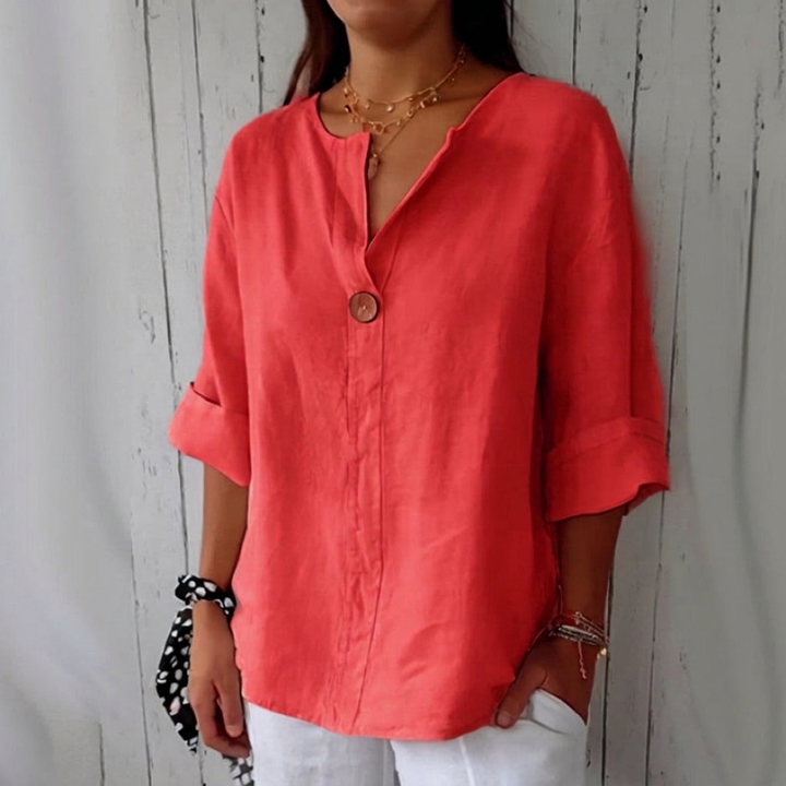 Women’s Cotton Linen V-Neck Long Sleeve