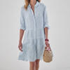 Women's Striped Long Sleeve Button Shirt Dress