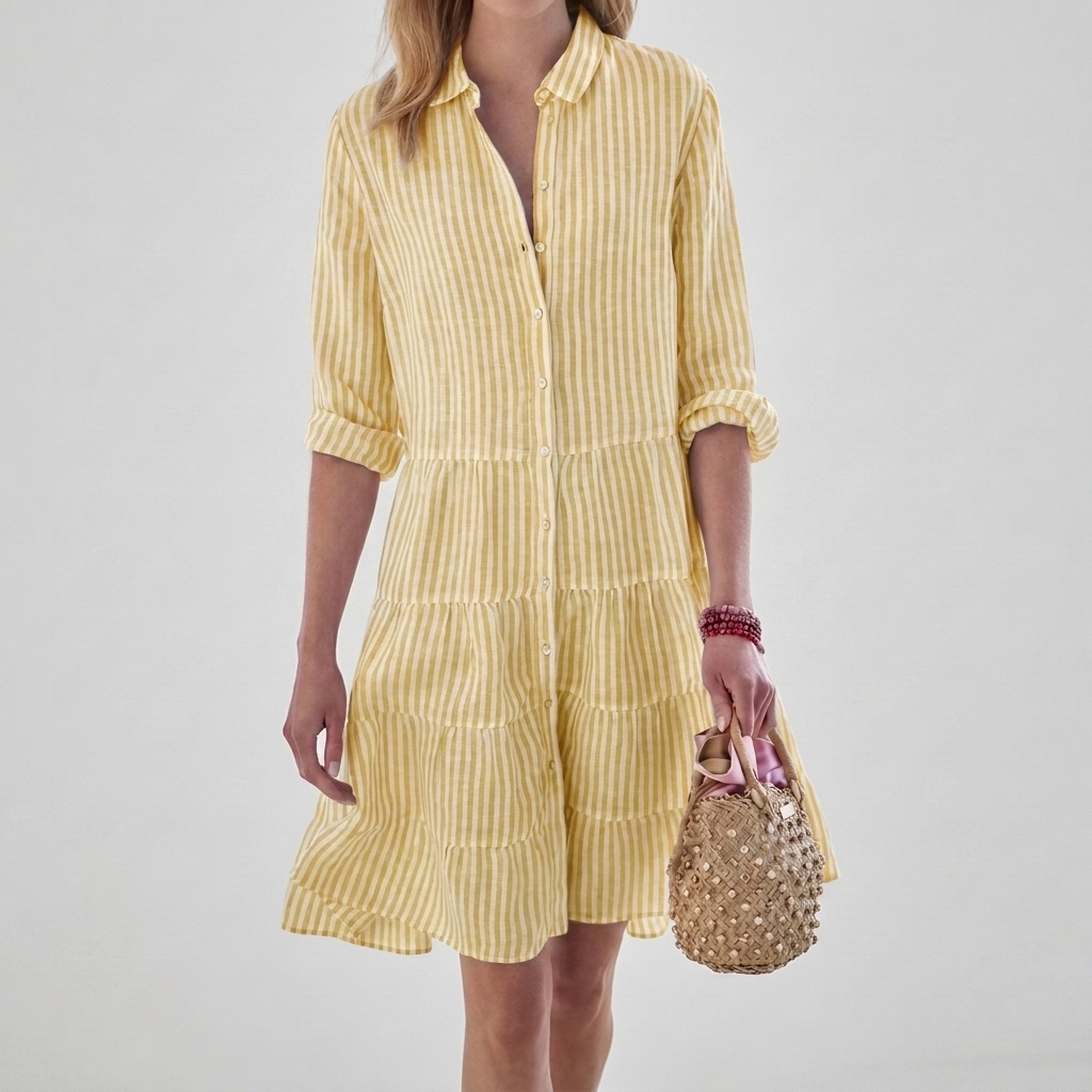 Women's Striped Long Sleeve Button Shirt Dress