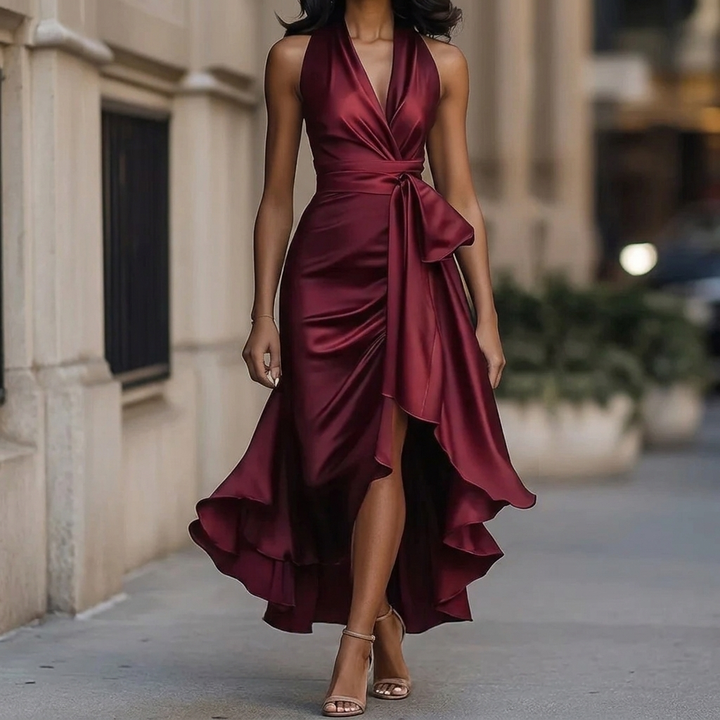 Women's Elegant Deep V-Neck Ruffle Evening Dress