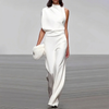 High-Neck Asymmetric Shoulder Jumpsuit