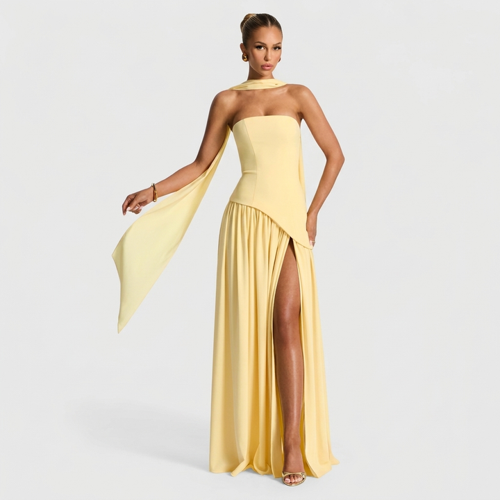 Strapless Maxi Dress with High Slit