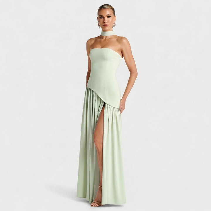 Strapless Maxi Dress with High Slit