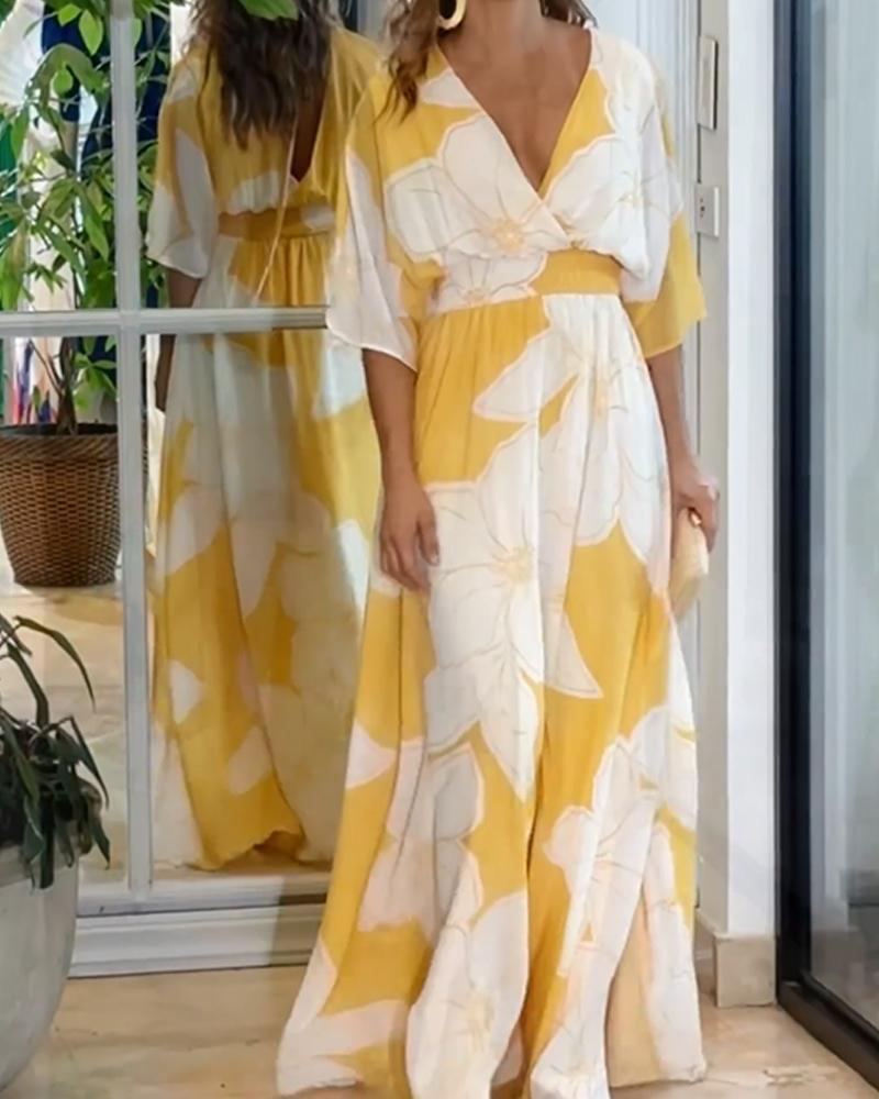Women’s Floral Maxi Dress with Wrap Bodice