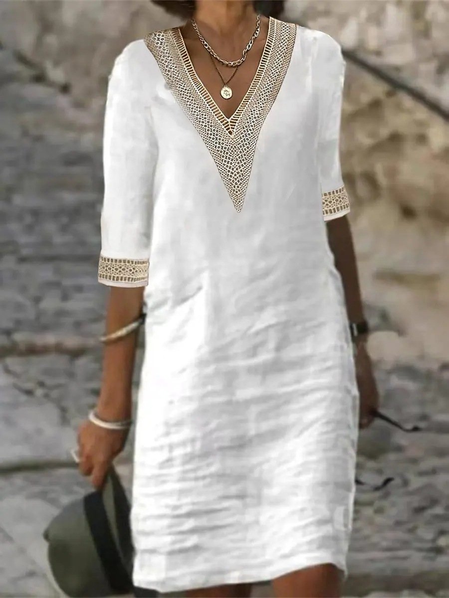 Women’s Short-Sleeve Mini Dress with Lace Trim