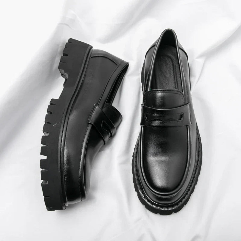 Men's Black Chunky Sole Loafers – Modern Slip-On Dress Shoes