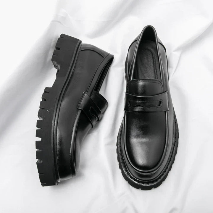 Men's Black Chunky Sole Loafers – Modern Slip-On Dress Shoes
