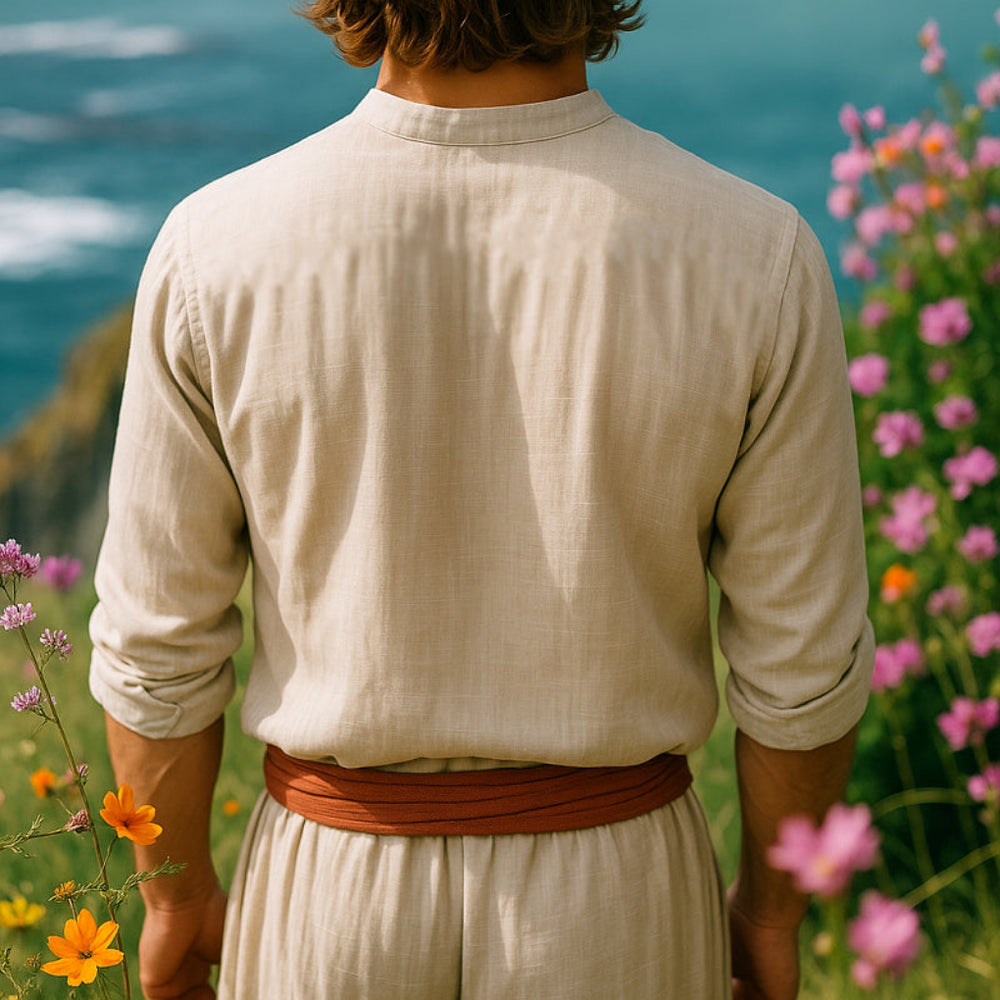 Men's Bohemian Grandad Collar Shirt for Free-Spirited Style & Comfort
