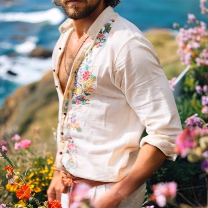 Men's Bohemian Grandad Collar Shirt for Free-Spirited Style & Comfort