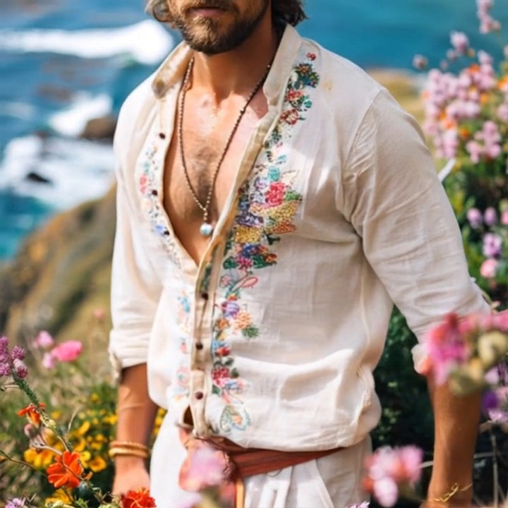 Men's Bohemian Grandad Collar Shirt for Free-Spirited Style & Comfort