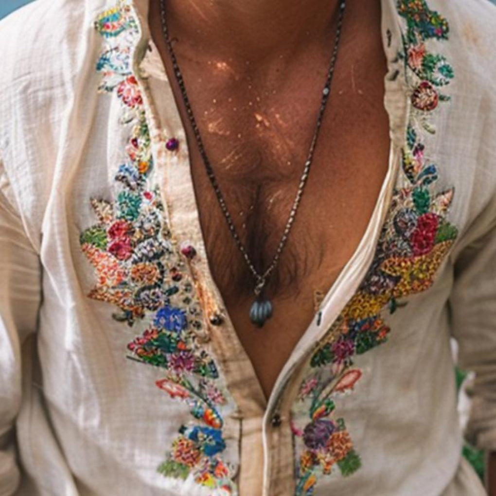 Men's Bohemian Grandad Collar Shirt for Free-Spirited Style & Comfort