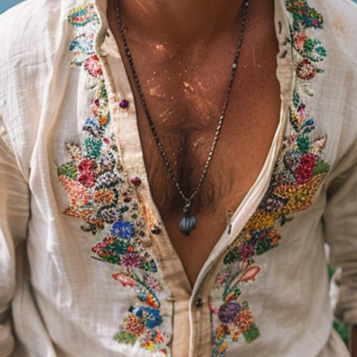 Men's Bohemian Grandad Collar Shirt for Free-Spirited Style & Comfort