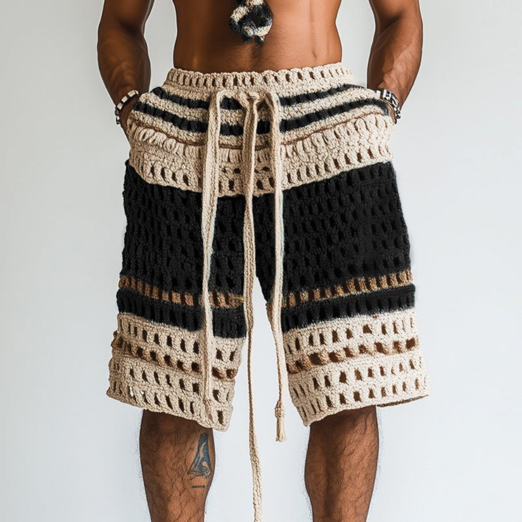 Men's Braided Beach Shorts with Elastic Waistband