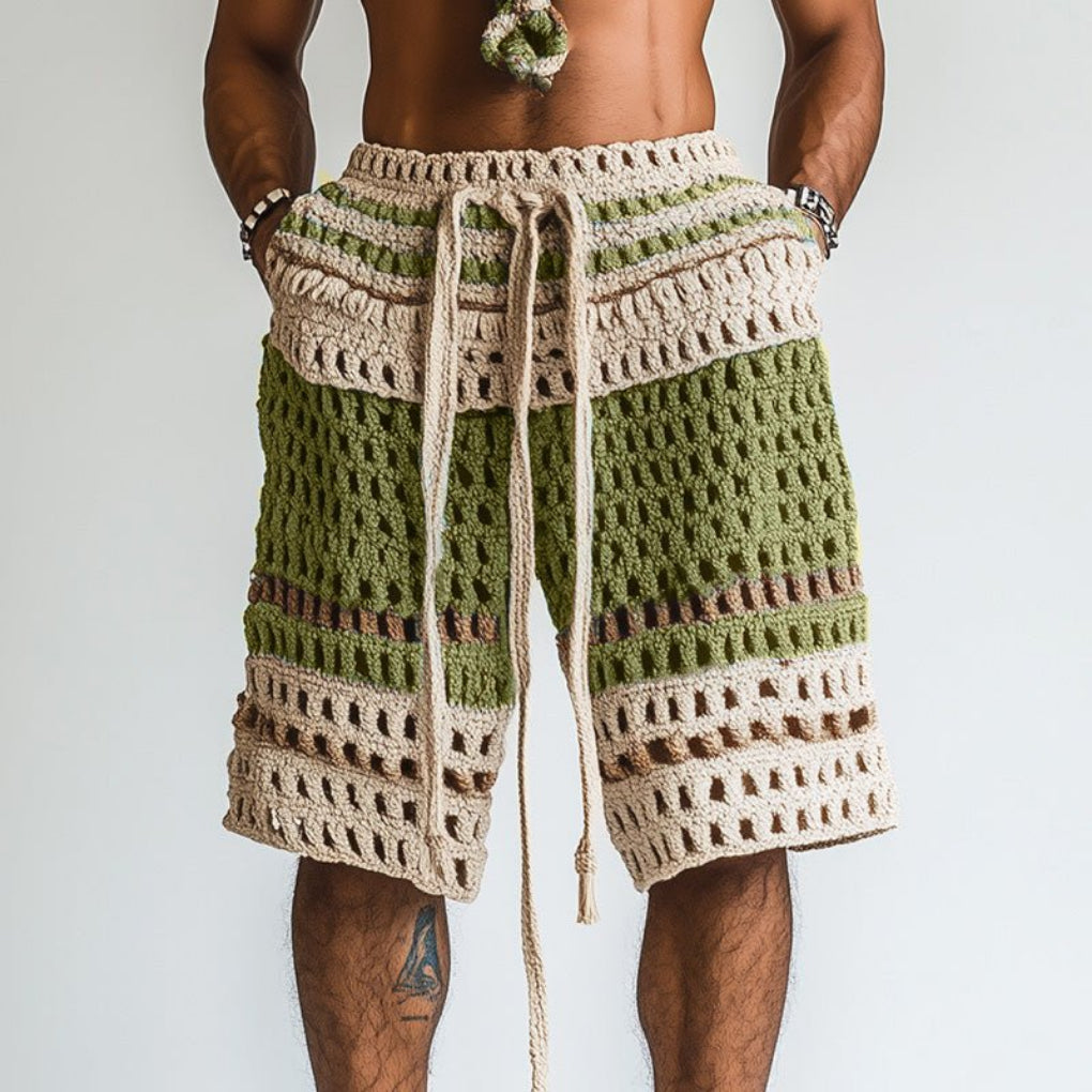 Men's Braided Beach Shorts with Elastic Waistband