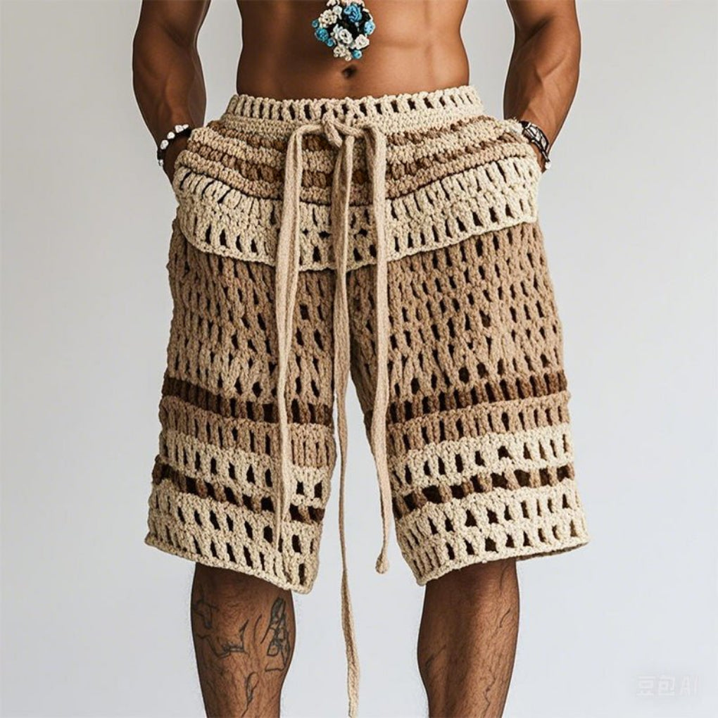 Men's Braided Beach Shorts with Elastic Waistband