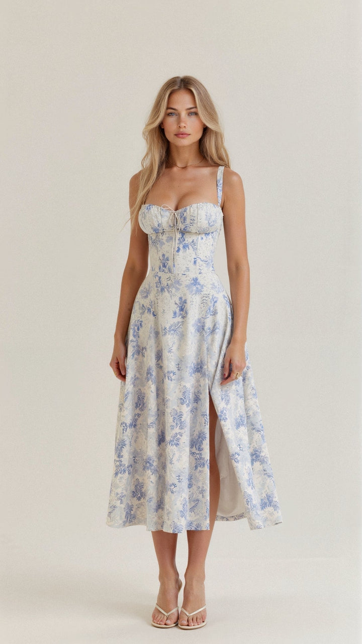 Women’s Midi Dress with Slit and Tie at Bust