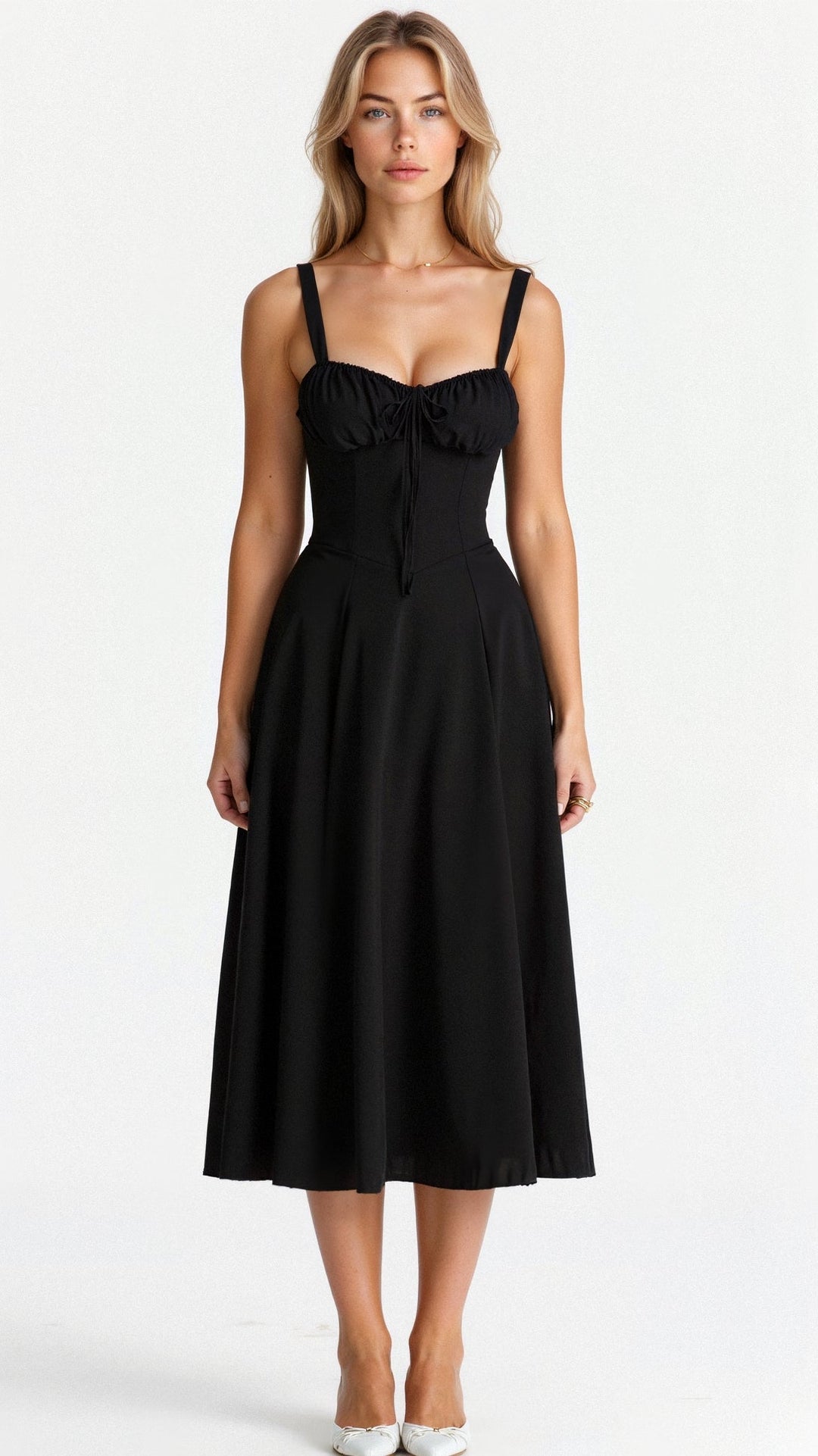 Women’s Midi Dress with Slit and Tie at Bust