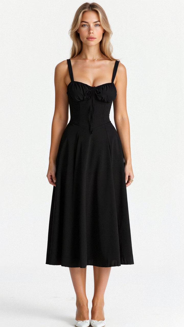 Women’s Midi Dress with Slit and Tie at Bust