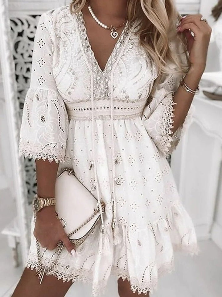 Women’s Eyelet Mini Dress with Lace Trim