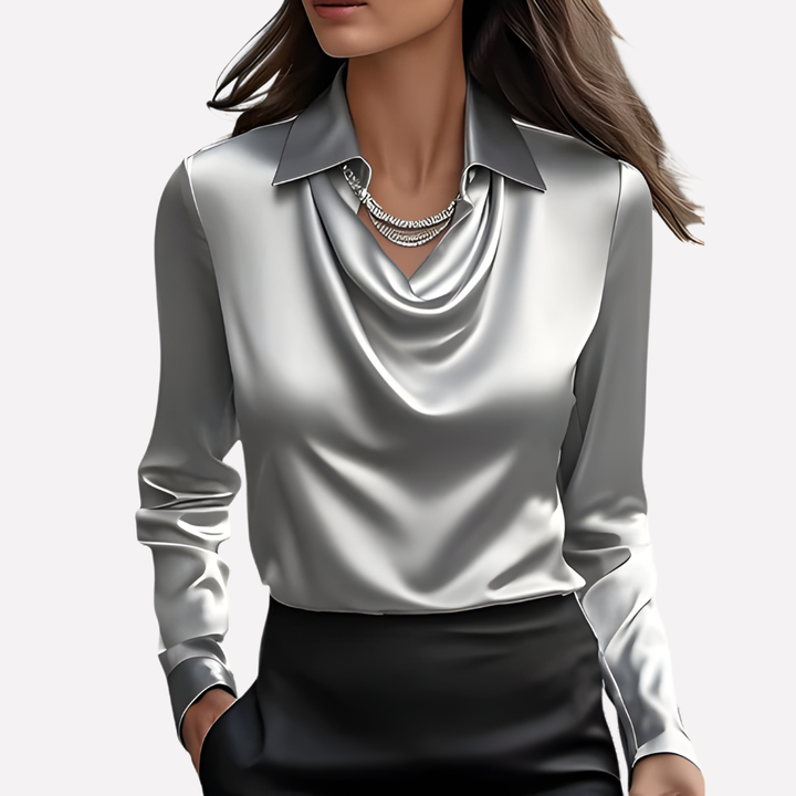 Women's Satin Cowl Neck Long-Sleeve Blouse