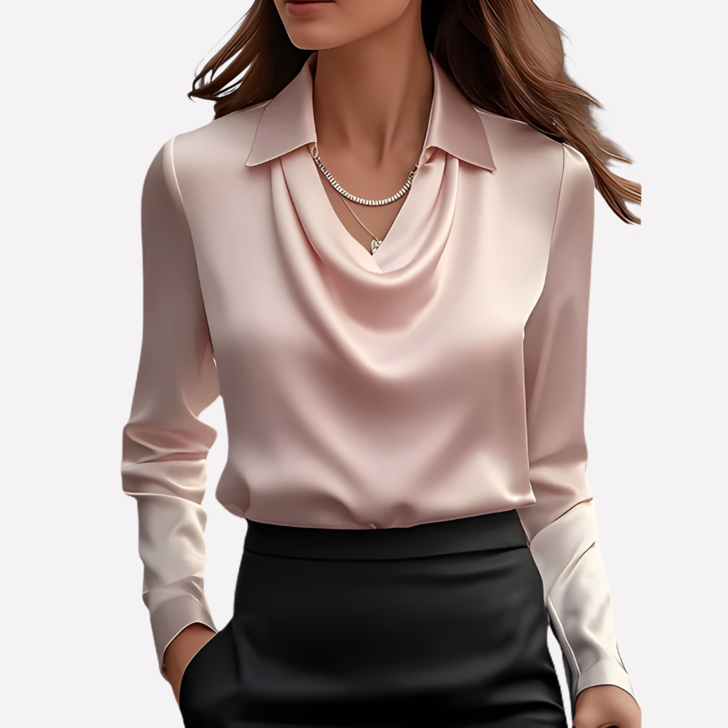 Women's Satin Cowl Neck Long-Sleeve Blouse