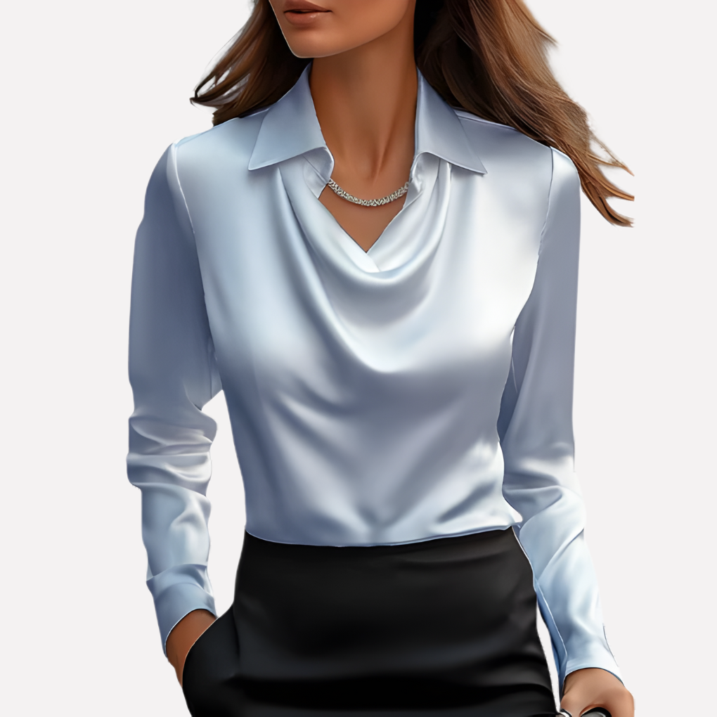 Women's Satin Cowl Neck Long-Sleeve Blouse