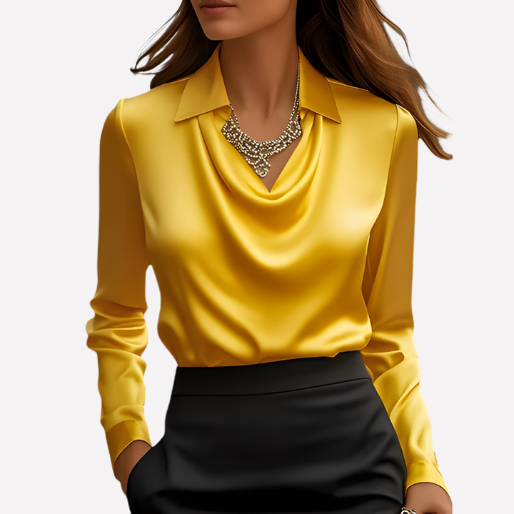 Women's Satin Cowl Neck Long-Sleeve Blouse