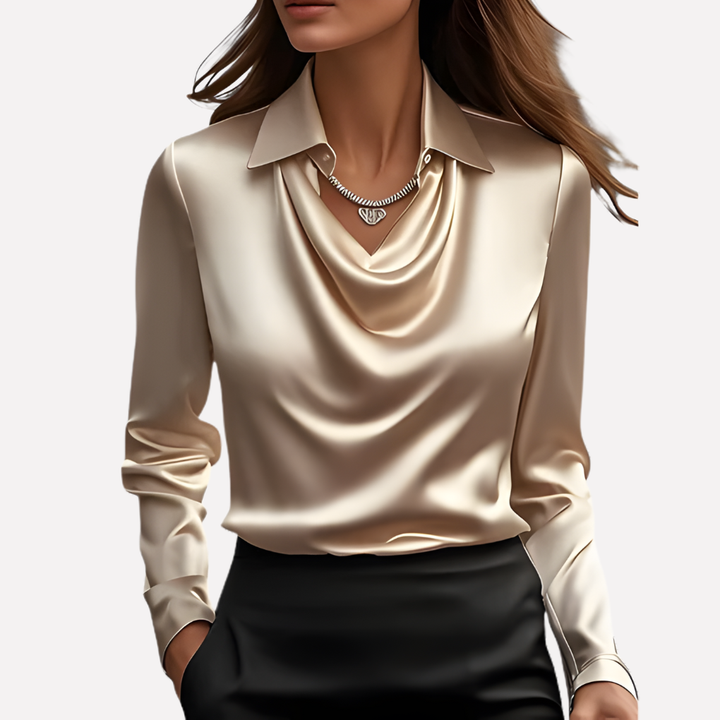 Women's Satin Cowl Neck Long-Sleeve Blouse