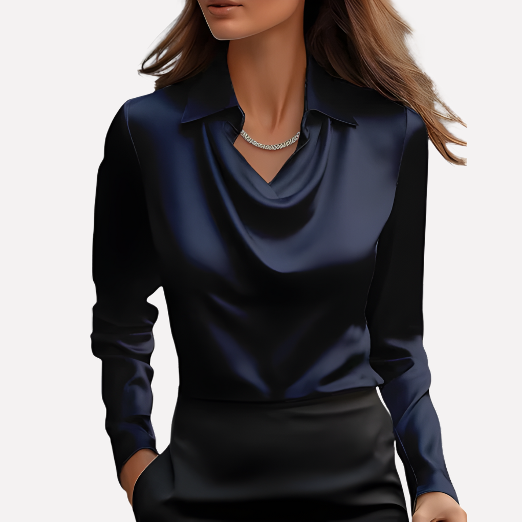 Women's Satin Cowl Neck Long-Sleeve Blouse