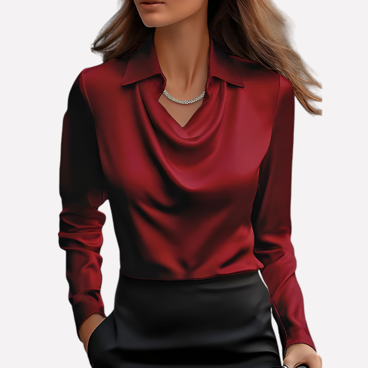 Women's Satin Cowl Neck Long-Sleeve Blouse
