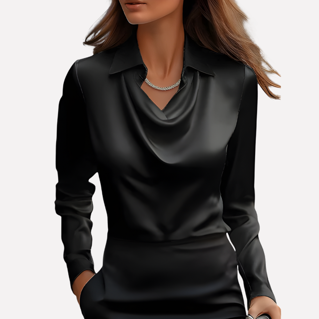 Women's Satin Cowl Neck Long-Sleeve Blouse
