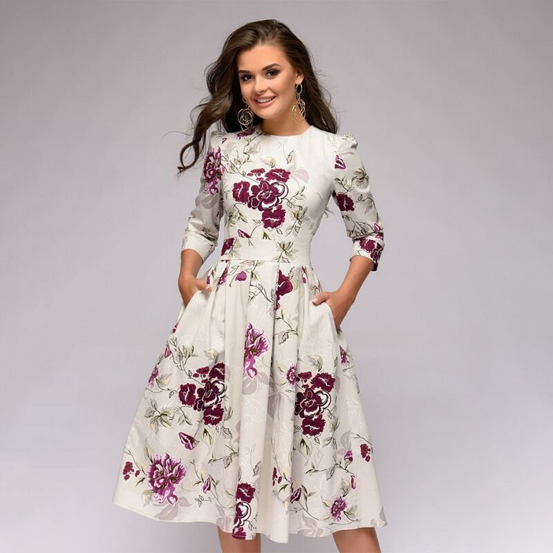 Women’s Midi Dress with Graphic Print and Pockets