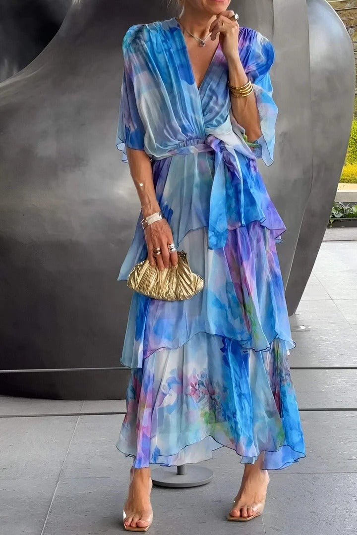 Women’s Tiered Midi Dress with Tie Waist