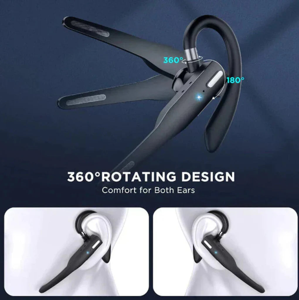 "Sleek black Bluetooth 5.1 noise-cancelling headset for men, featuring dual microphones for clear, hands-free calls."