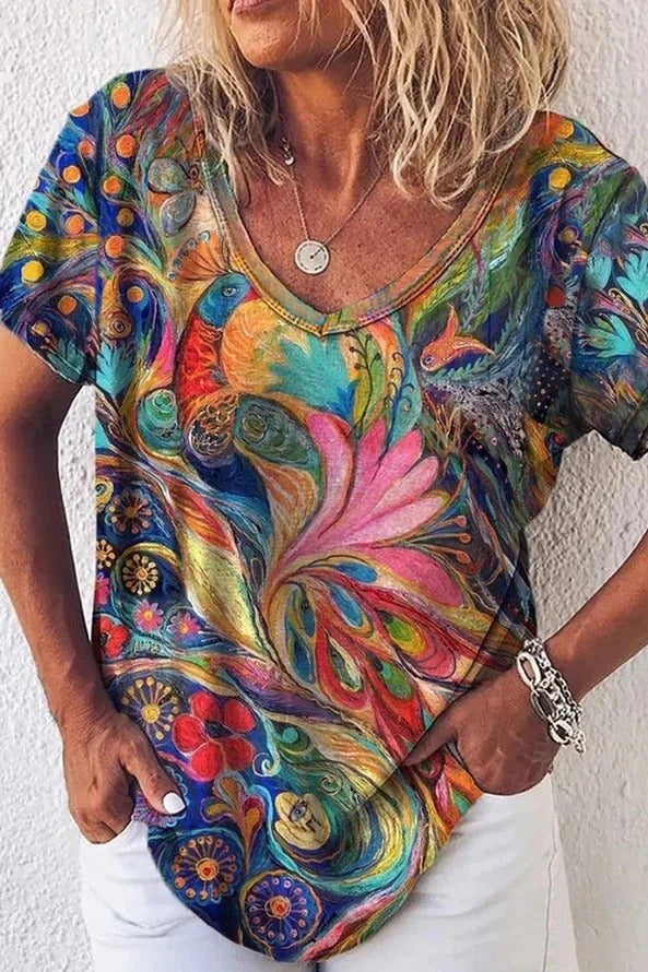 Women’s Peacock Print Short-Sleeve T-Shirt