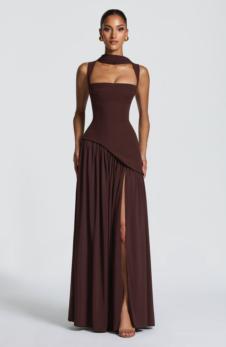 Flowing Chiffon Maxi Dress with Lace-Up Back