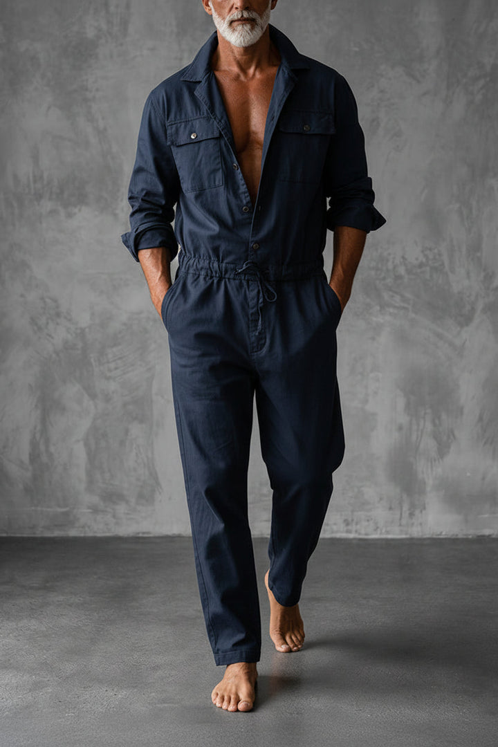 Men's Jumpsuit with Drawstring Waist and Cargo Pockets