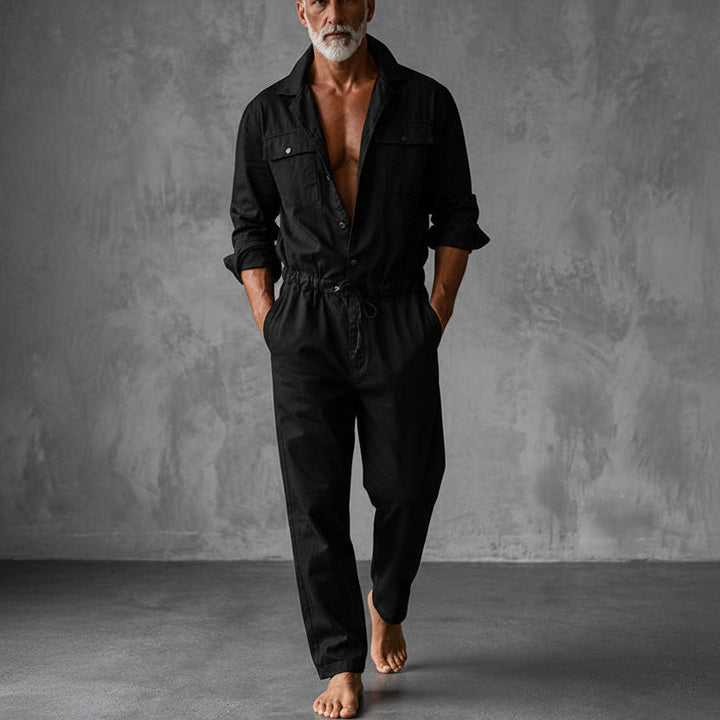 Men's Jumpsuit with Drawstring Waist and Cargo Pockets