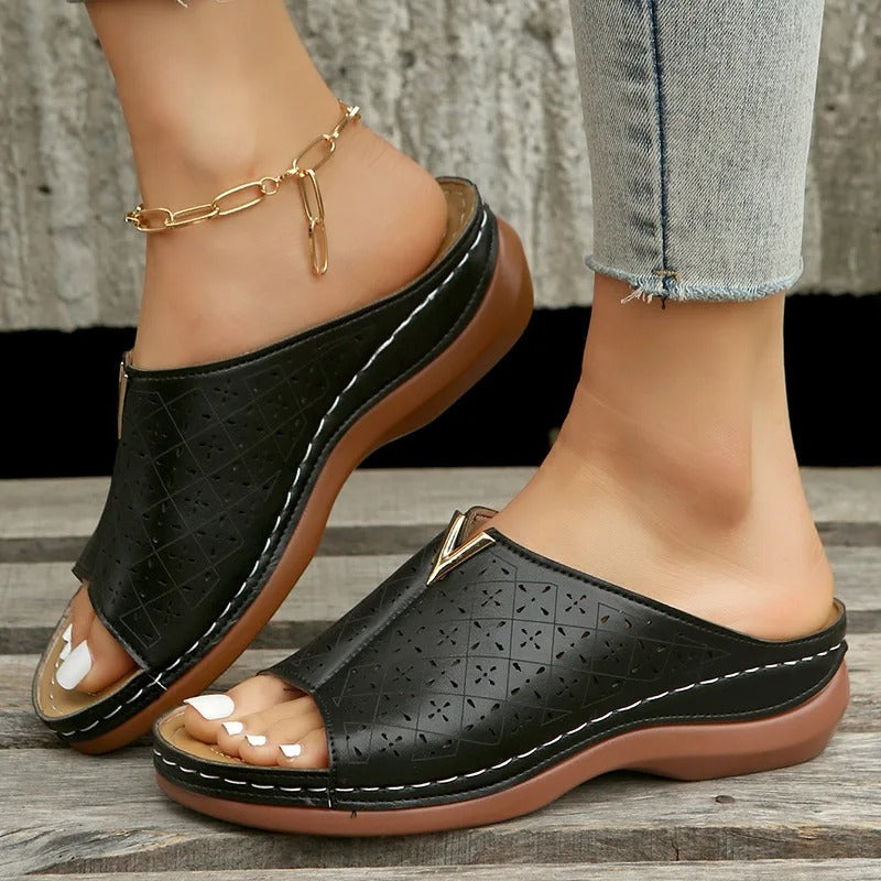 Women’s Open-Toe Slip-On Sandals with Cutout Upper